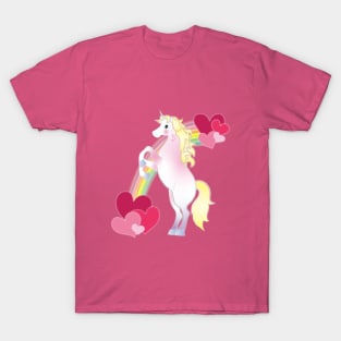 Cute Unicorn and Rainbow Hearts T-Shirt